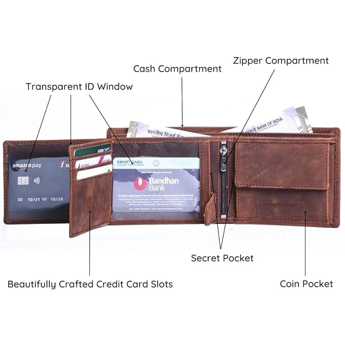 Men's Vintage Brown Leather Wallet with Lion Design