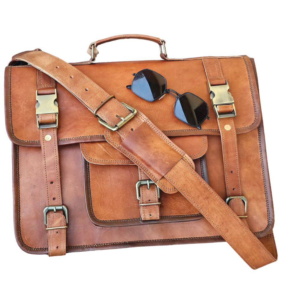 Men's Leather Laptop Messenger Briefcase Crossbody Computer Satchel