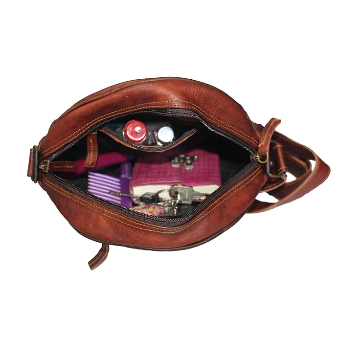 MetroVoyage Round Brown Leather Crossbody Bag