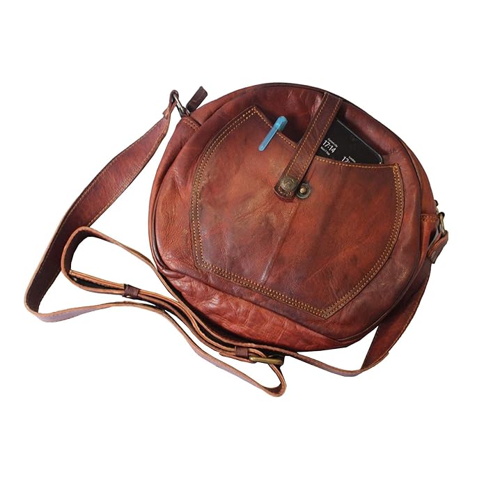 MetroVoyage Round Brown Leather Crossbody Bag