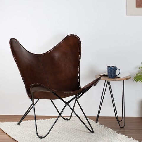 Modern Brown Leather Butterfly Chair Relaxing Chair