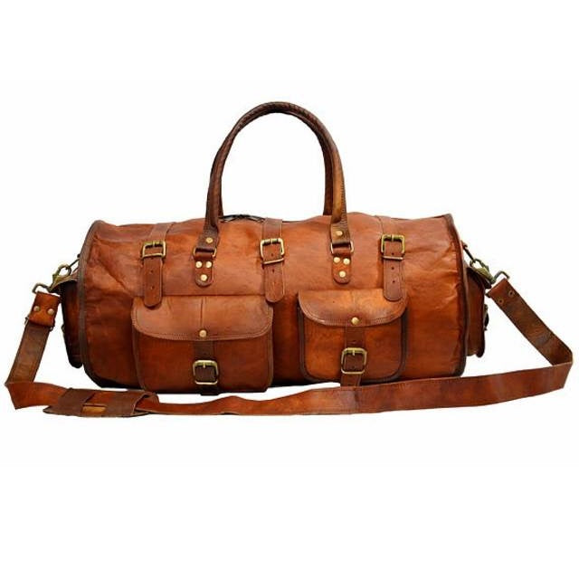 Premium Leather Weekender Duffle Bag for Travel