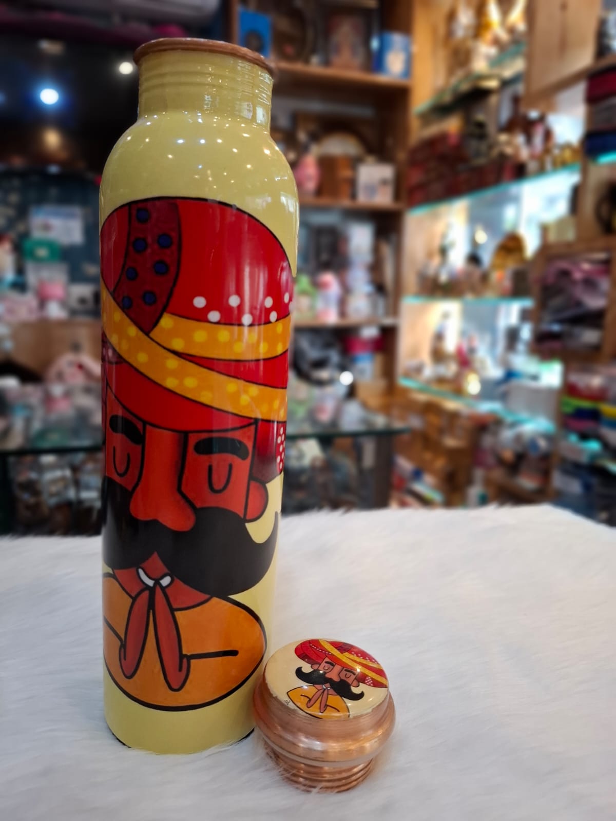 Rajasthani Men Printed Pure Copper Water Bottle (1000 ml) for a Healthy Lifestyle