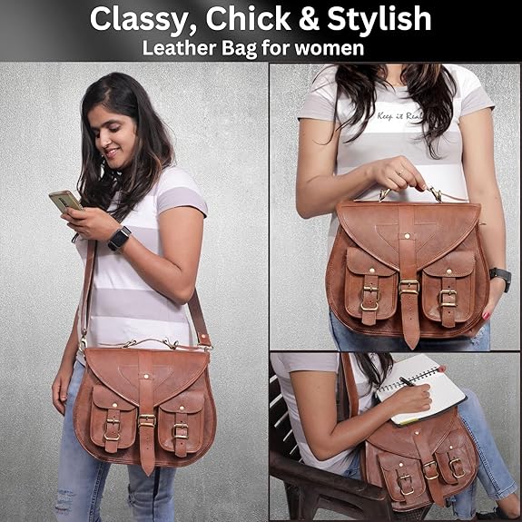 Retro Brown Leather Messenger Crossbody Bag