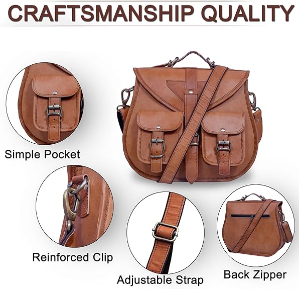 Retro Brown Leather Messenger Crossbody Bag