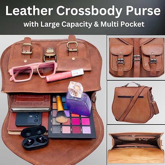 Retro Brown Leather Messenger Crossbody Bag