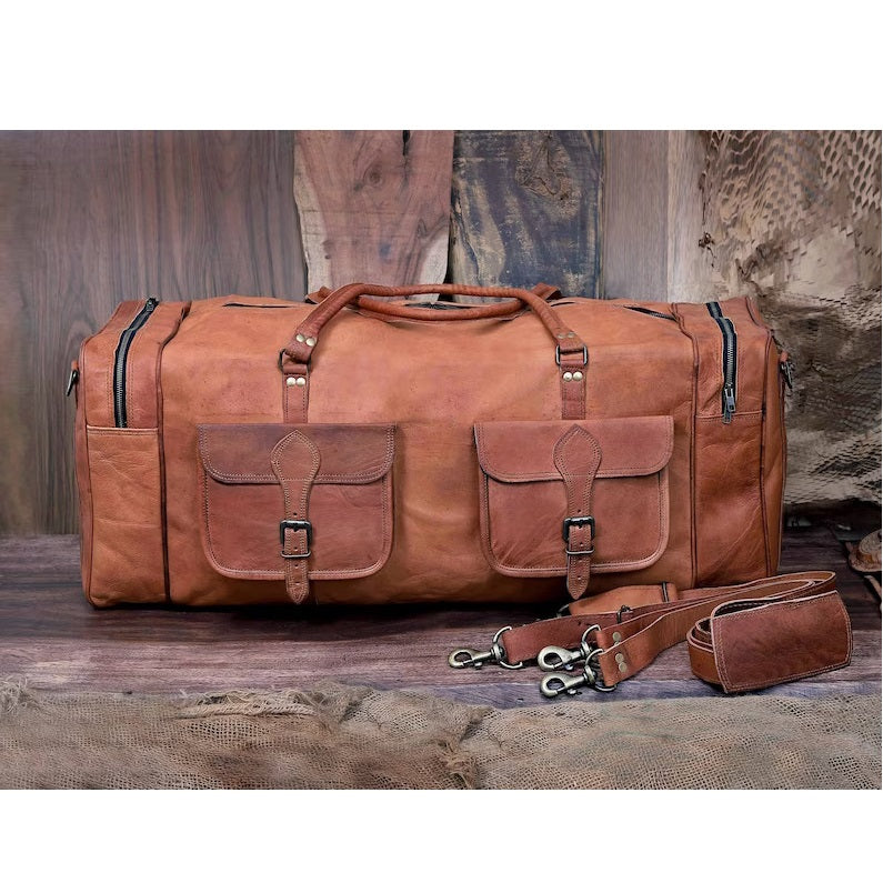 Stylish Classic Unisex Leather Duffle Bag for Weekend Retreats