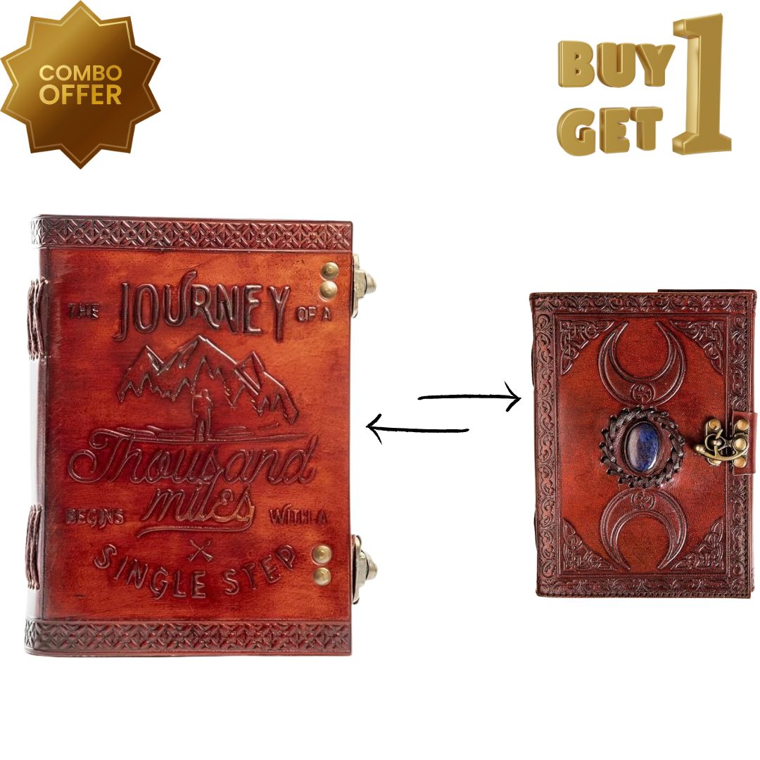 Combo Vintage Leather Journal – 'A Journey of a Thousand Miles'7" x 5" Journal