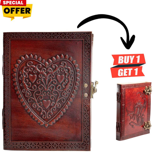 Combo Set Handmade Leather Journal – Celtic Heart Vintage Notebook 8x6"