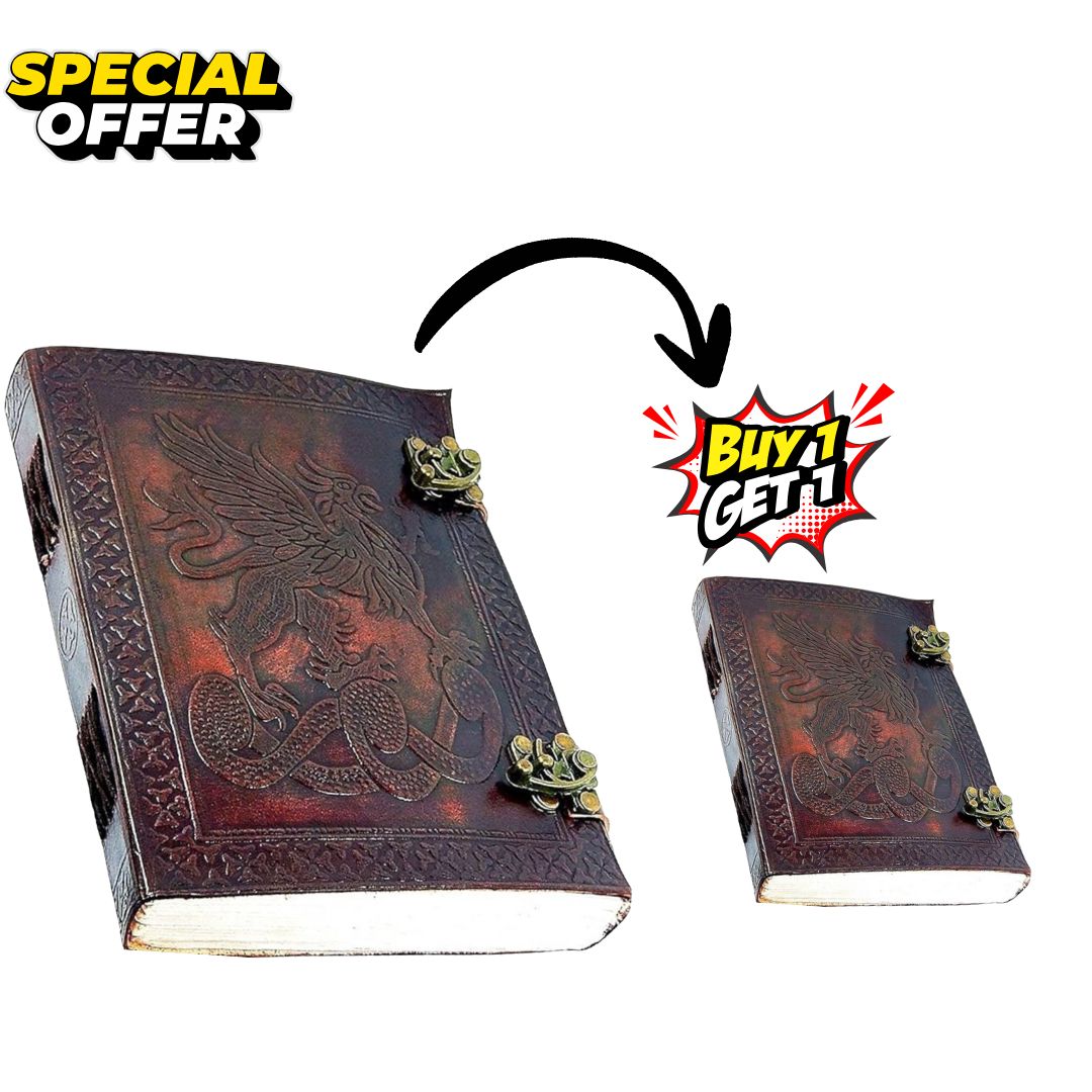 Combo Set Handmade Vintage Leather Dragon Journal with Lock