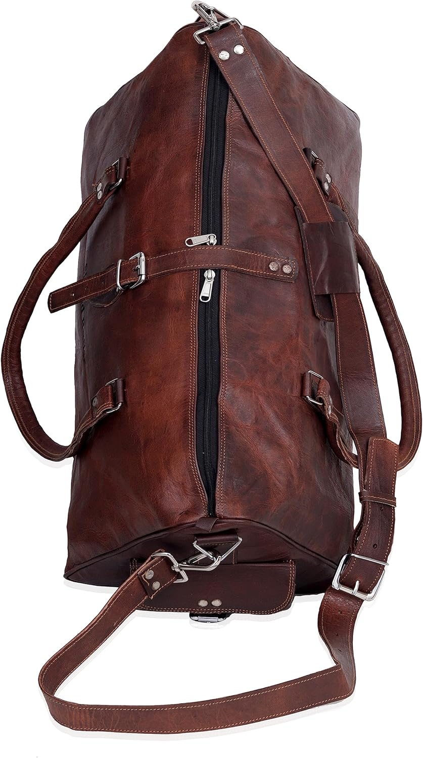 Vintage-Inspired Leather Travel Duffle Bag with Rustic Charm