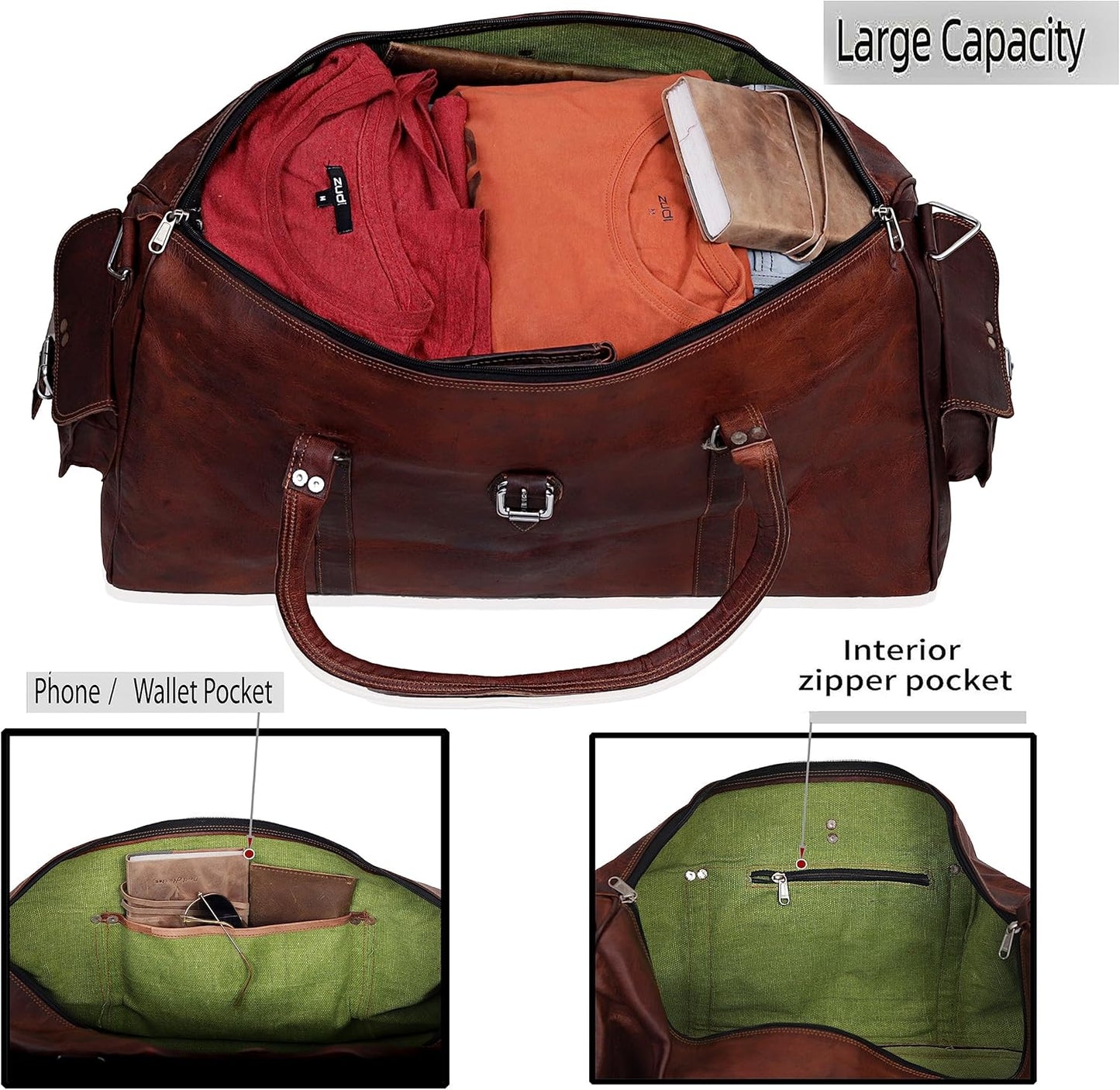 Vintage-Inspired Leather Travel Duffle Bag with Rustic Charm