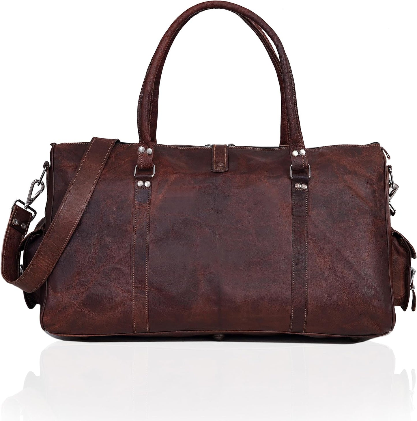 Vintage-Inspired Leather Travel Duffle Bag with Rustic Charm