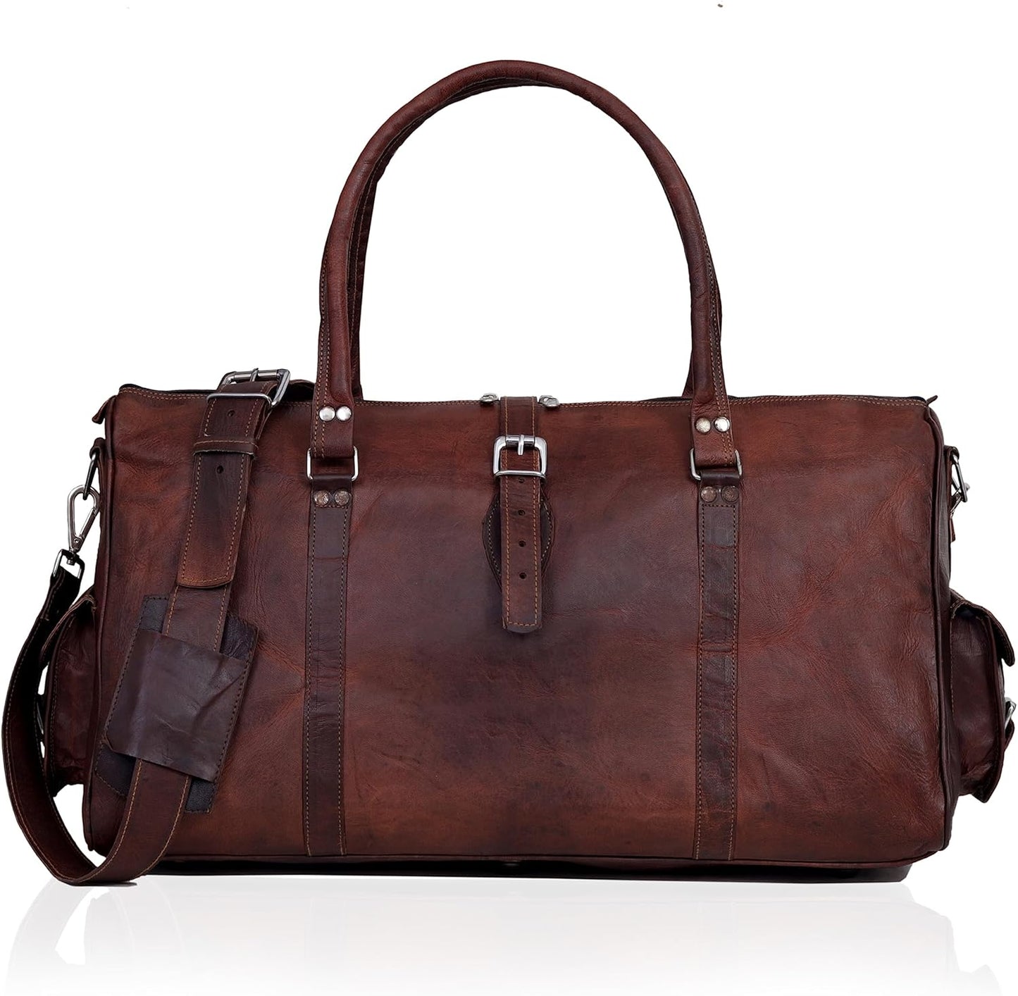 Vintage-Inspired Leather Travel Duffle Bag with Rustic Charm