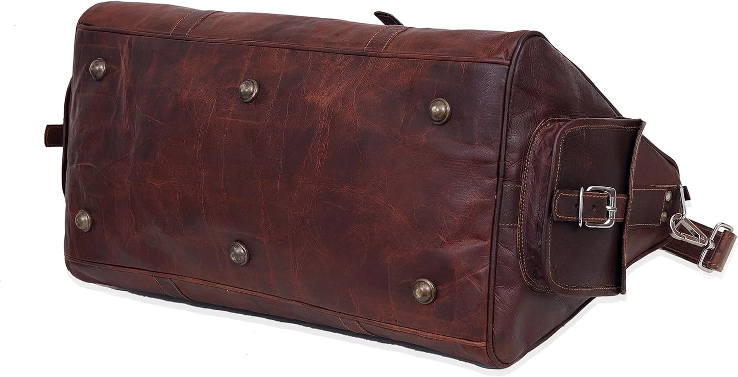 Vintage-Inspired Leather Travel Duffle Bag with Rustic Charm