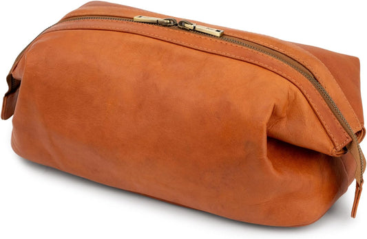 Vintage Brown Leather Toiletry Bag for Men & Women
