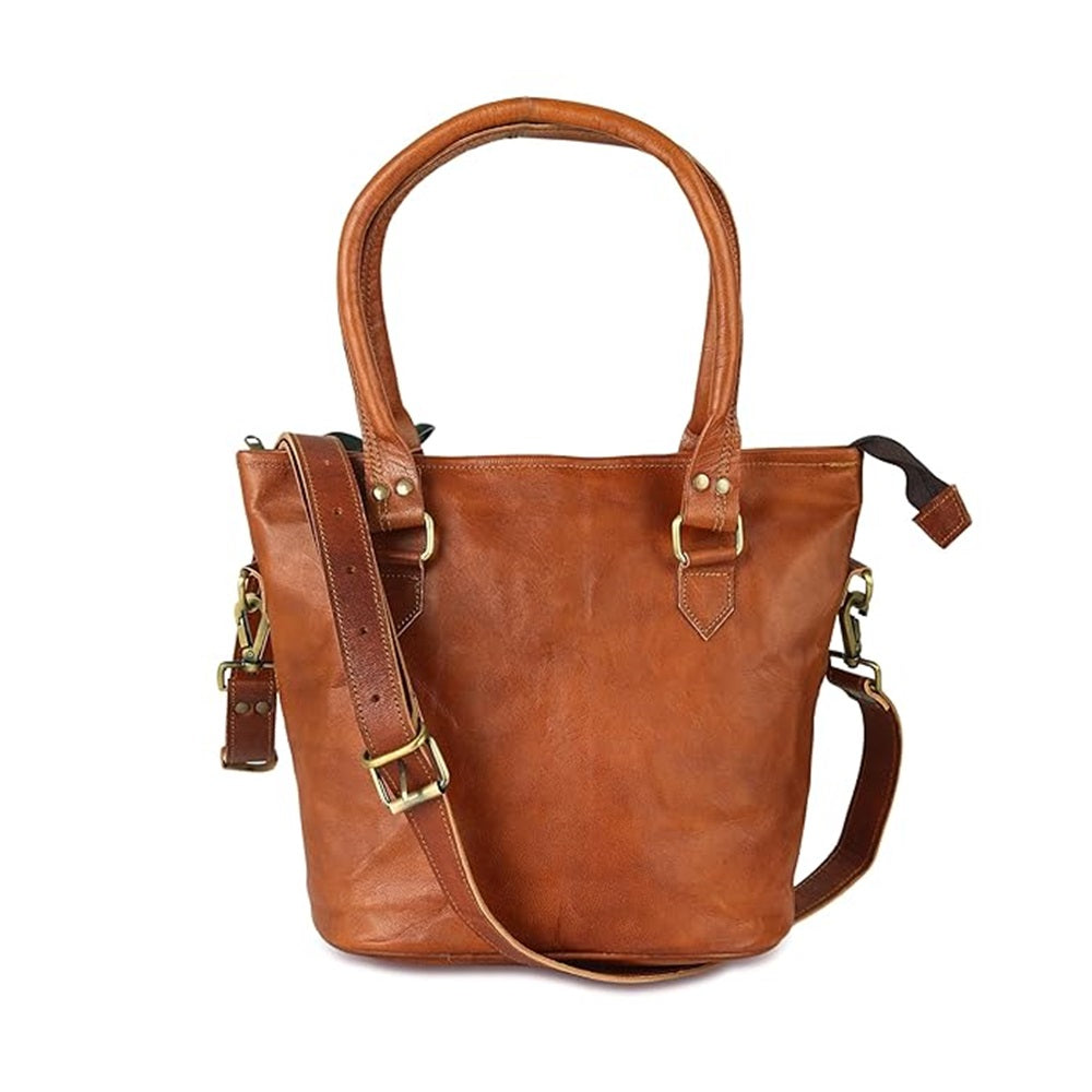 Vintage Brown Leather Tote Handbag Timeless Style for Women