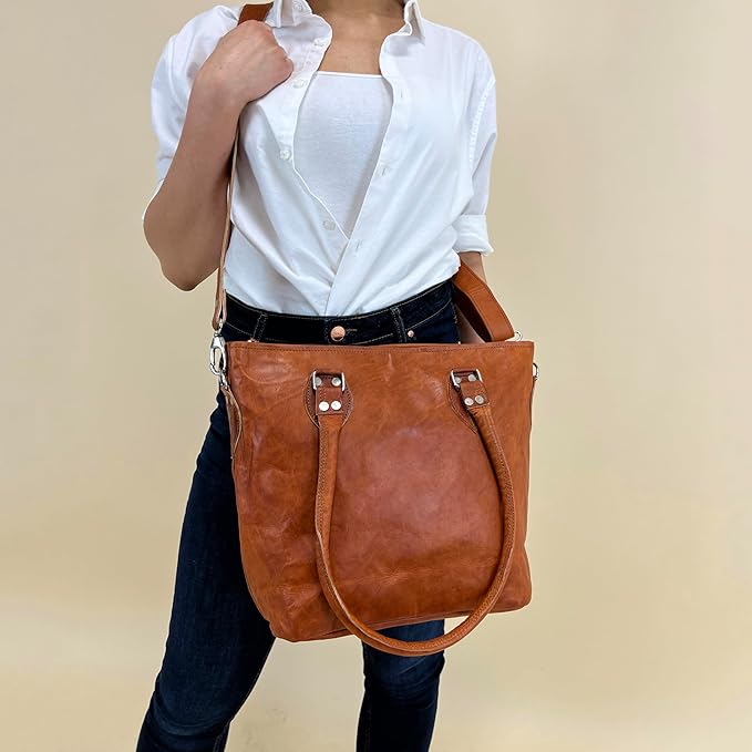 Vintage Brown Leather Tote Handbag Timeless Style for Women