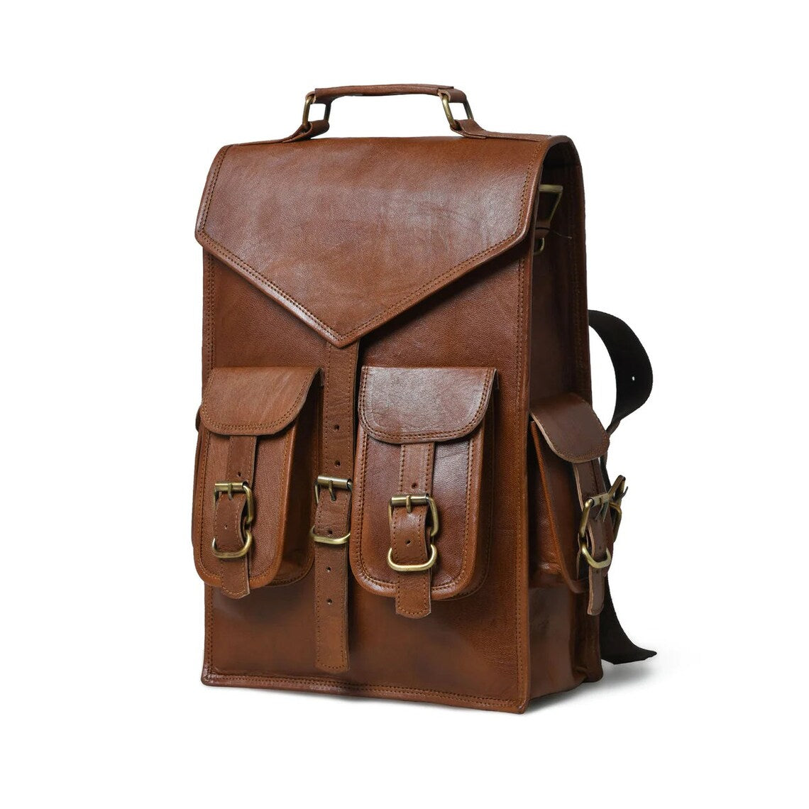 Vintage Handmade Leather Satchel Backpack Laptop Rucksack for Work & Travel