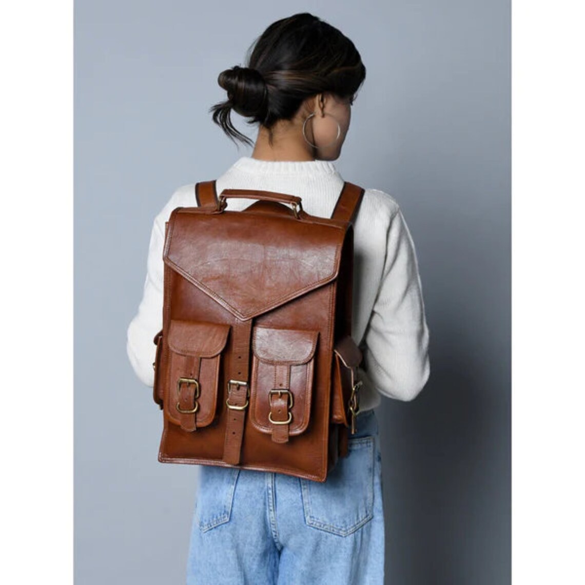 Vintage Handmade Leather Satchel Backpack Laptop Rucksack for Work & Travel