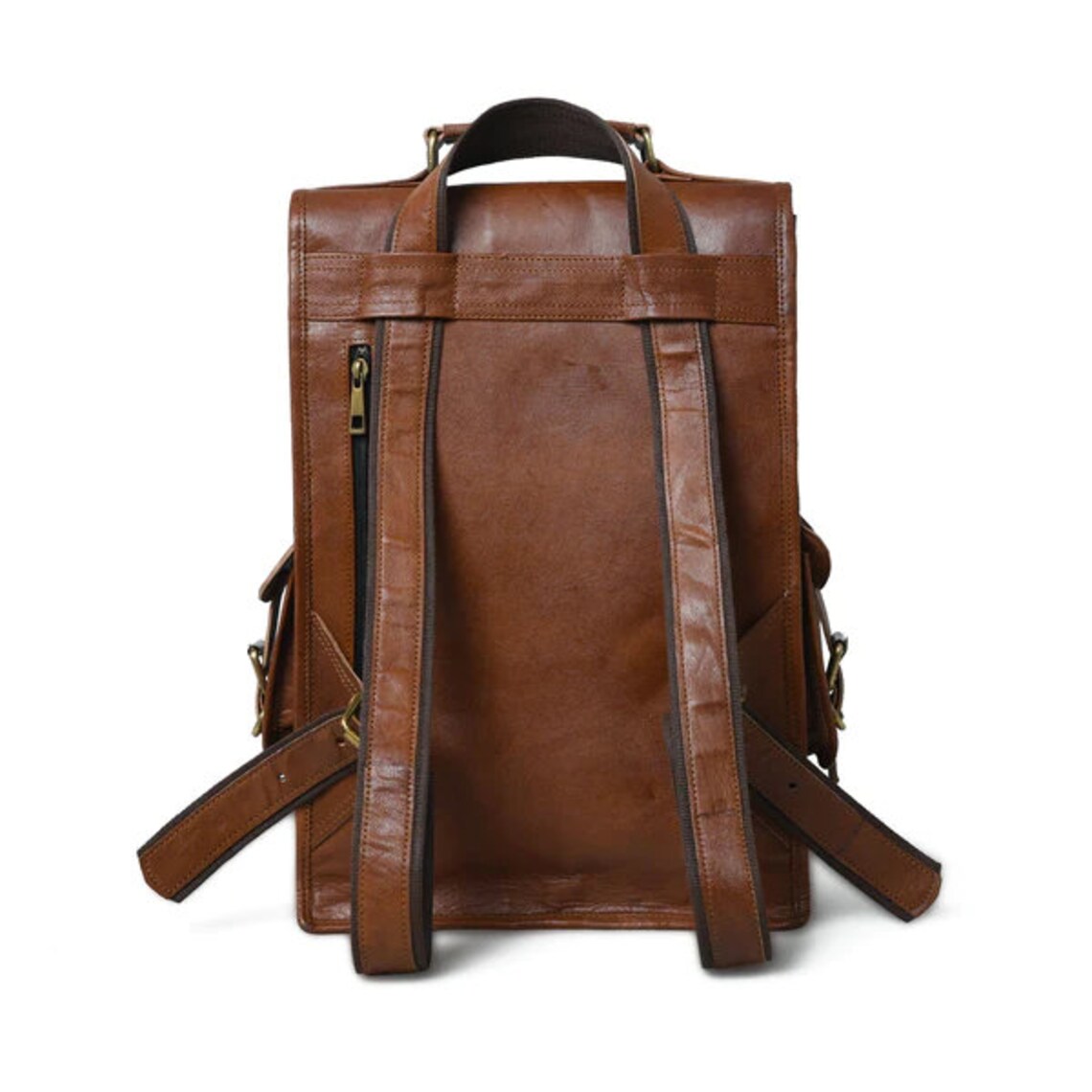 Vintage Handmade Leather Satchel Backpack Laptop Rucksack for Work & Travel