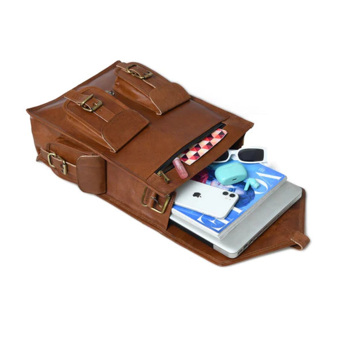 Vintage Handmade Leather Satchel Backpack Laptop Rucksack for Work & Travel