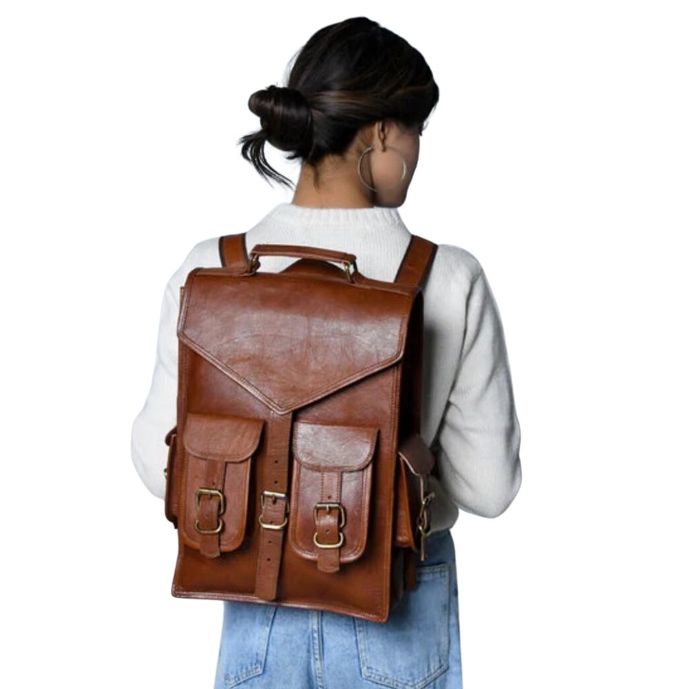 Vintage Handmade Leather Satchel Backpack Laptop Rucksack for Work & Travel