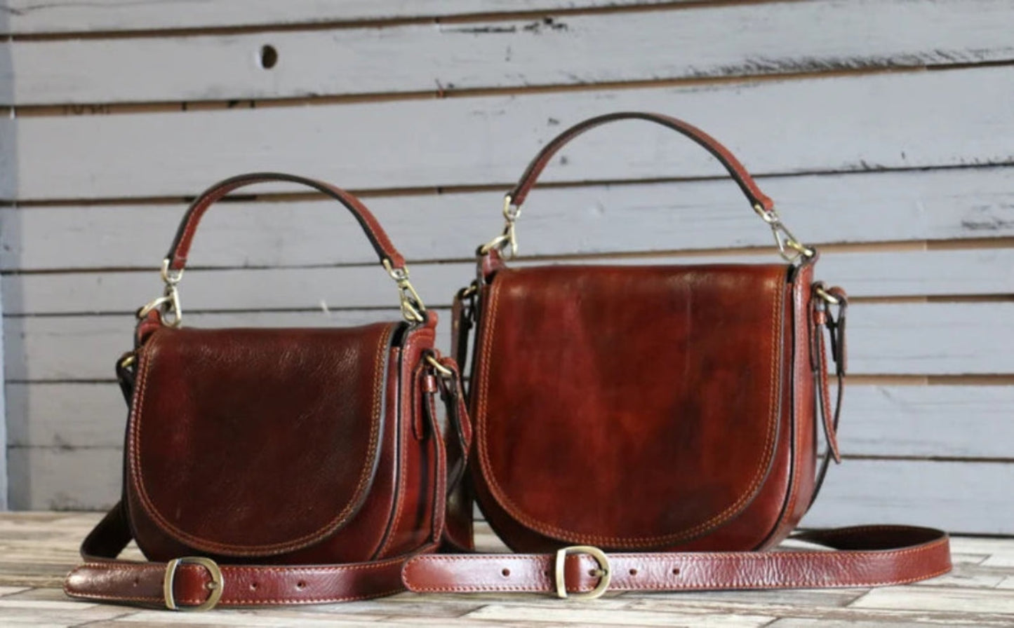 Handmade Genuine Leather Handbag with Adjustable Sling Strap