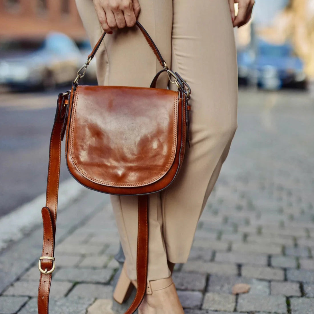 Handmade Genuine Leather Handbag with Adjustable Sling Strap