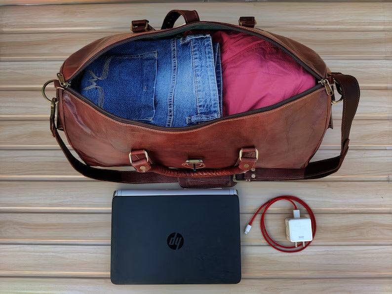 Handmade Leather Duffle Bag – Weekender, Gym, & Travel Duffel