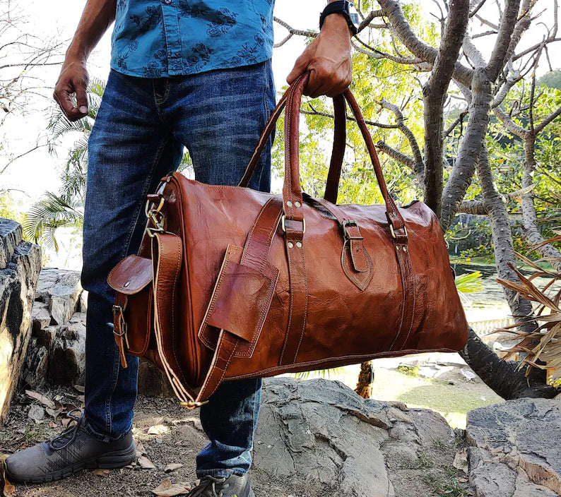 Handmade Leather Duffle Bag – Weekender, Gym, & Travel Duffel