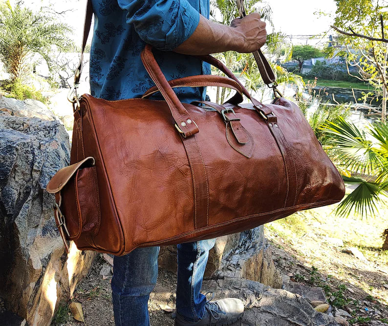 Handmade Leather Duffle Bag – Weekender, Gym, & Travel Duffel