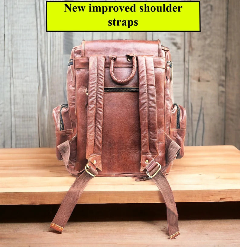 Brown Leather Roll-Top Backpack | Laptop Bag for Work & Travel