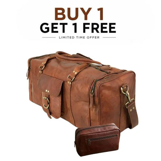 Smart and Best Leather Duffle Bag +  Free Toiletry Bag