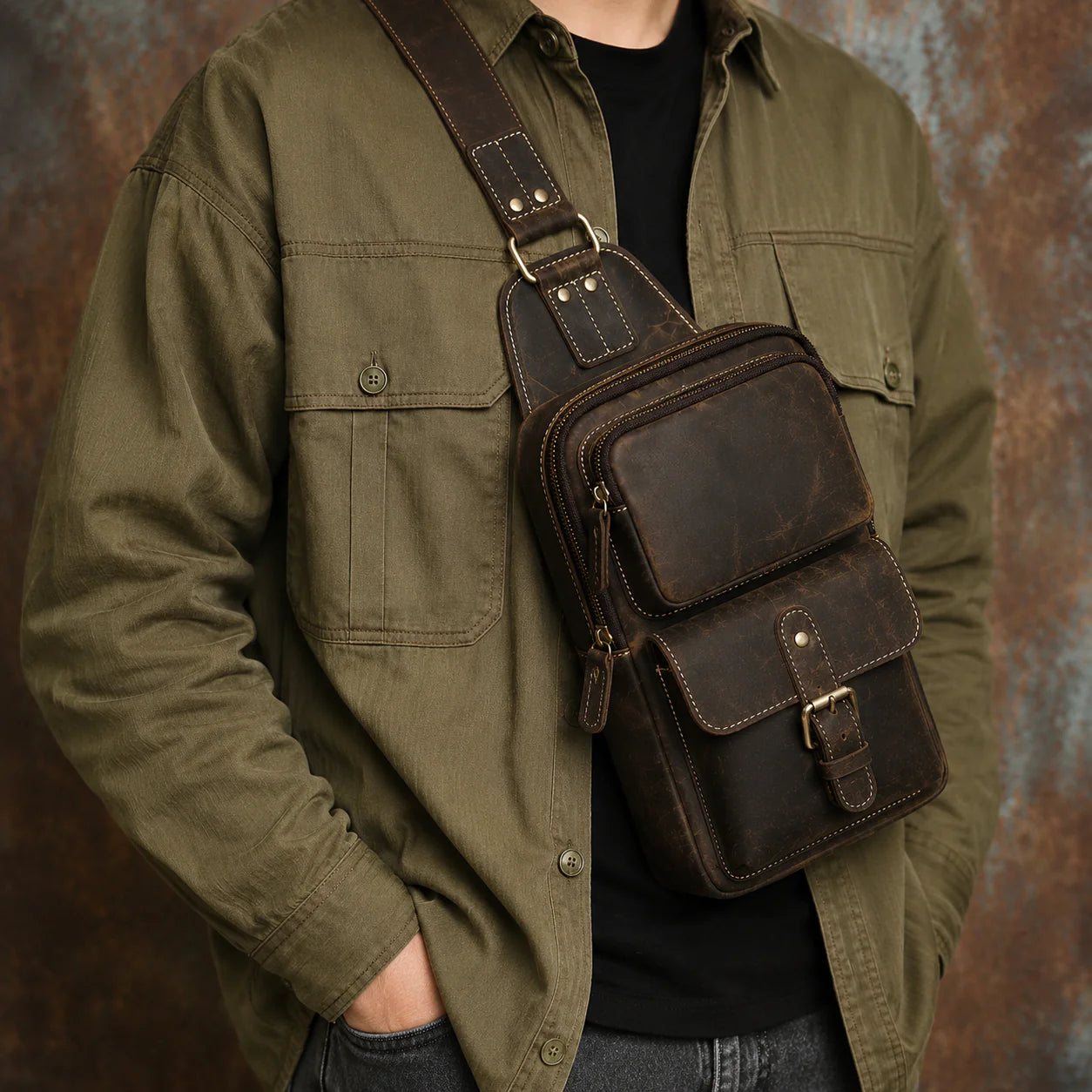 Full-Grain Leather Crossbody Chest Bag
