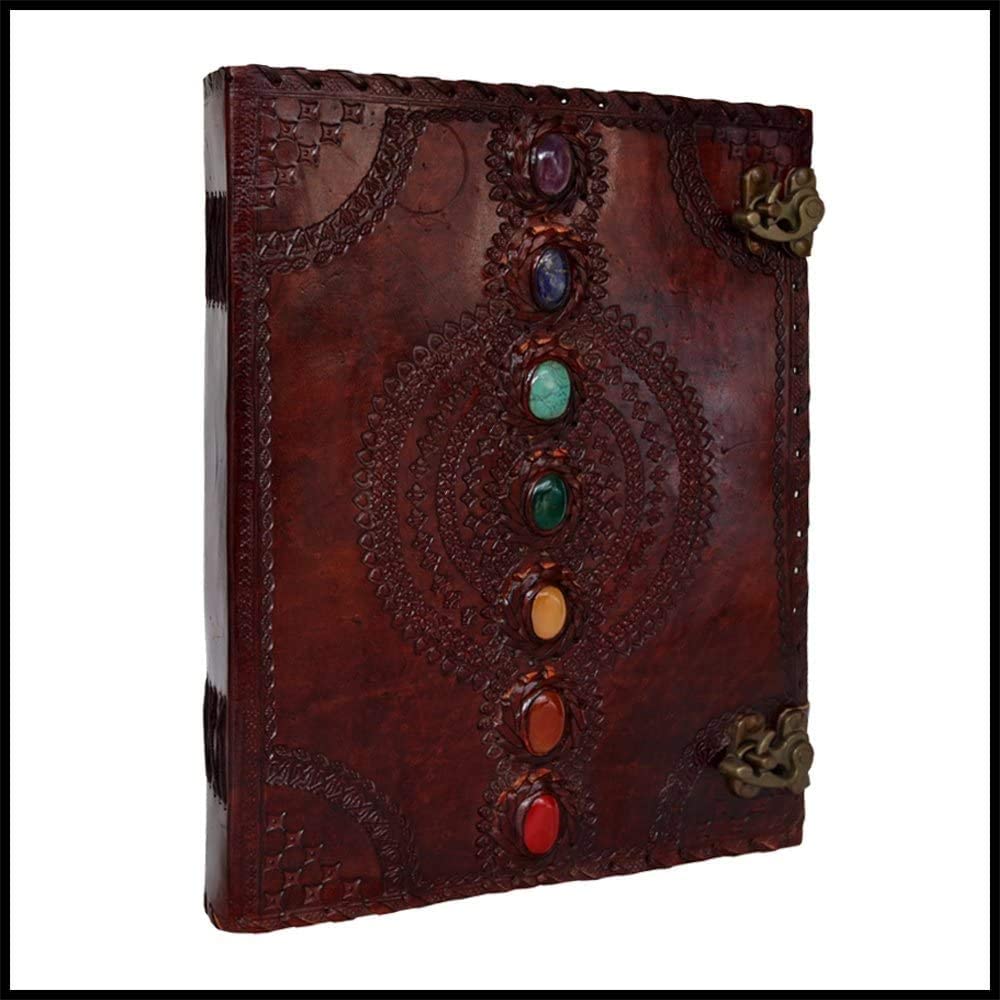 Large Leather Journal Book Seven Chakra Medieval Stone Embossed