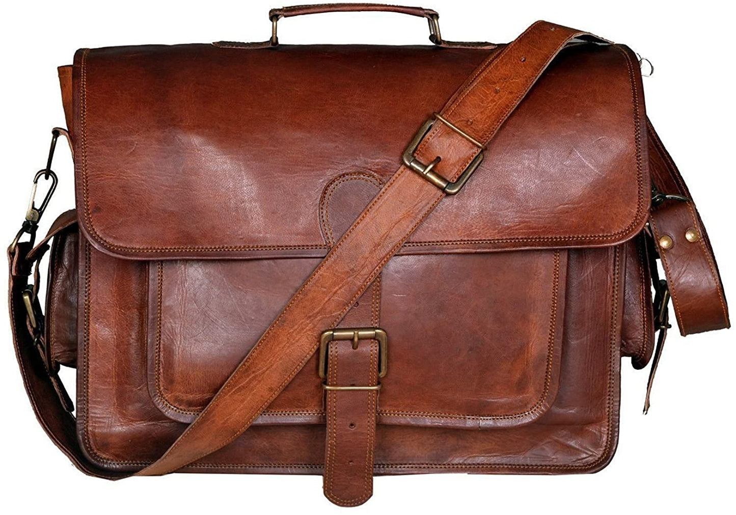 MEN LAPTOP HANDMADE VINTAGE LEATHER BRIEFCASE