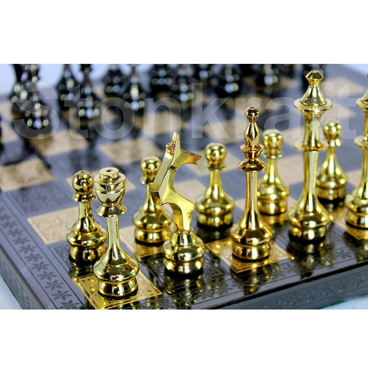 Handmade Brass Chessboard With Chess Pieces