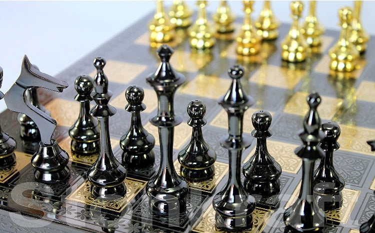 Handmade Brass Chessboard With Chess Pieces
