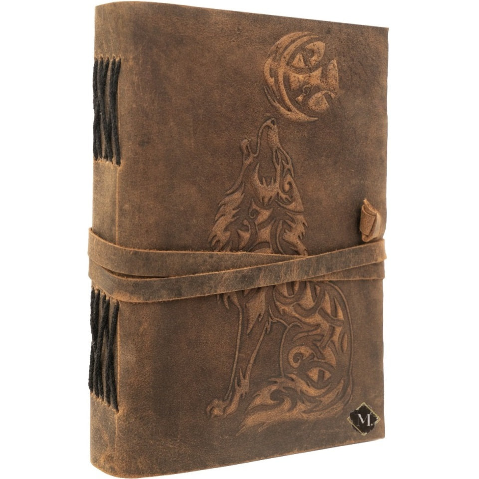 Handmade Leather Wolf Embossed Journal