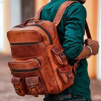 Large Leather backpack bag men's 