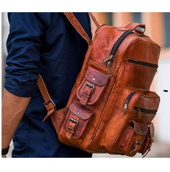 Large Leather backpack bag men's 