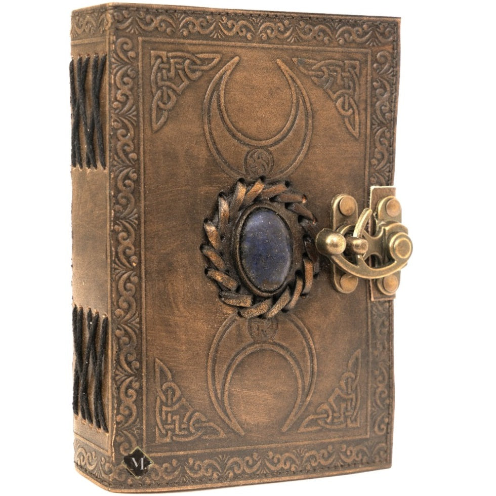 Leather Journal Double Moon With Blue Stone