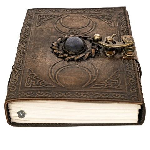 Combo Leather Journal – Double Moon Design with Blue Stone