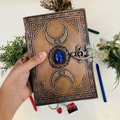 Leather Journal Double Moon With Blue Stone