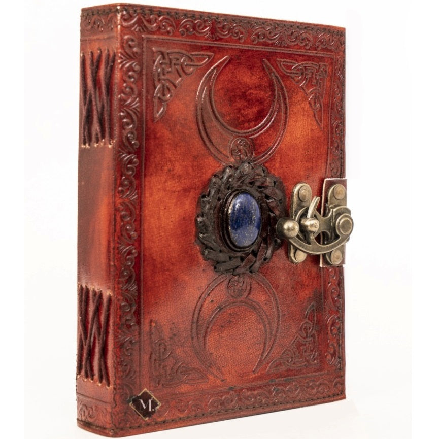 Leather Journal Double Moon With Blue Stone