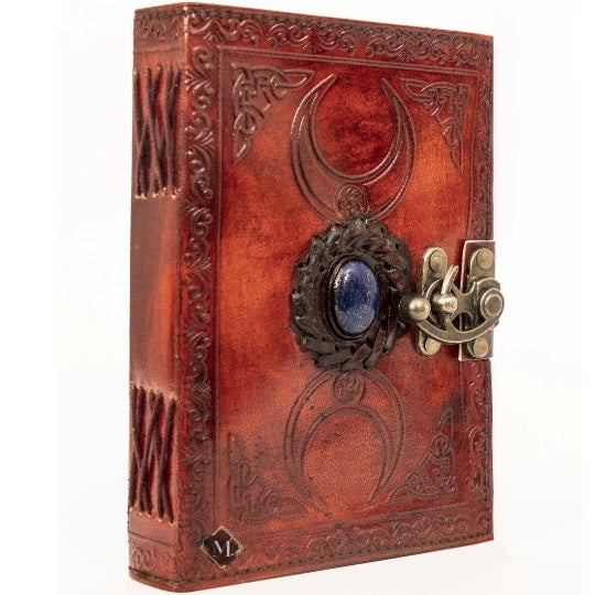 Leather Journal Double Moon With Blue Stone