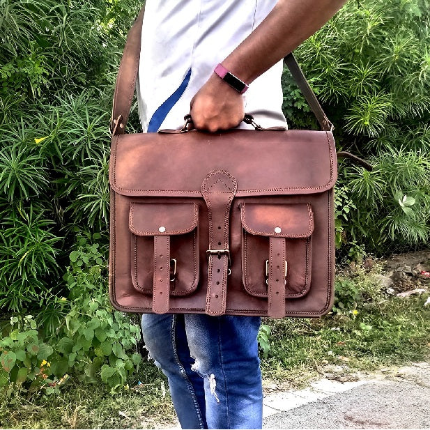 Leather Top Grain Briefcase Messenger Bag
