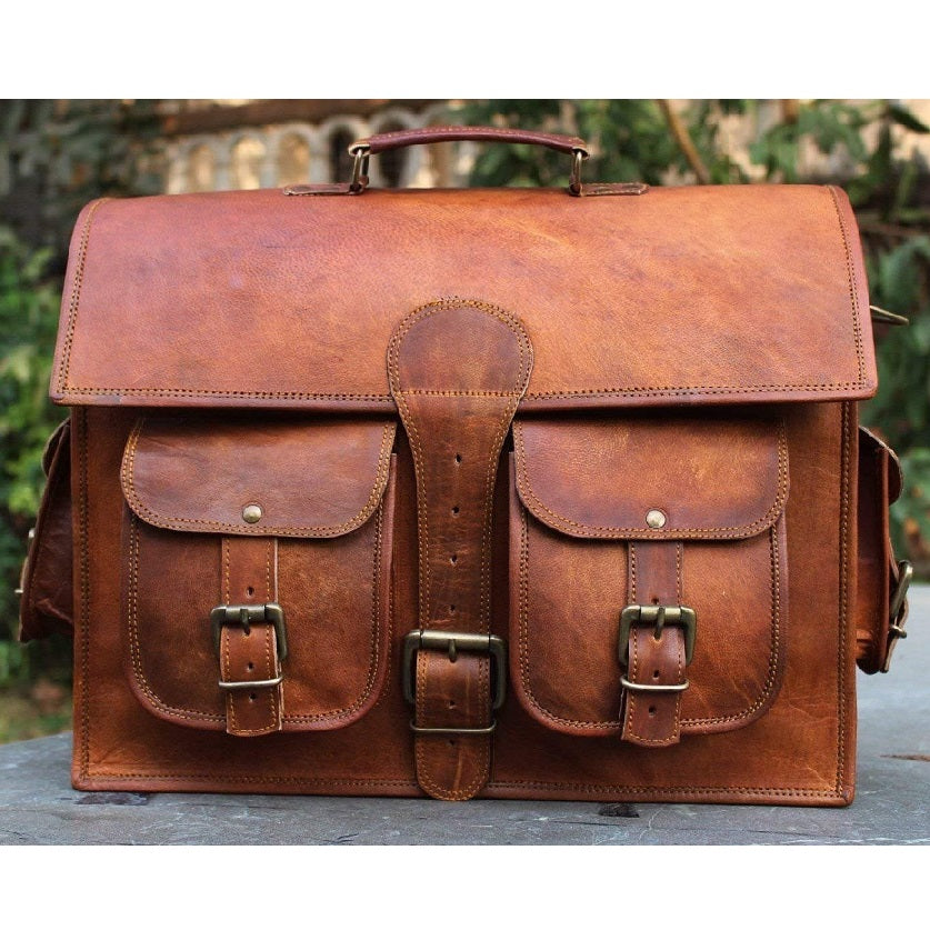 Leather Top Grain Briefcase Messenger Bag