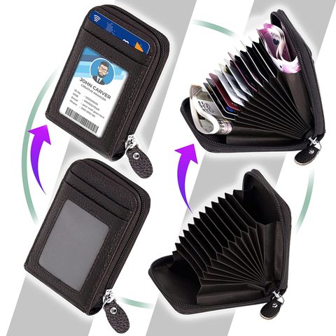 Leather Zipper Card Holder Money Wallet